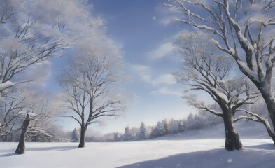 Obraz na płótnie Canvas 冬の雪が降り積もった木々