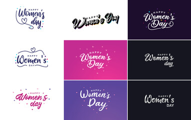 Abstract Happy Women's Day logo with a woman's face and love vector design in pink and black colors