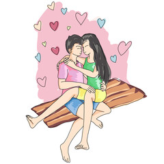 cartoon illustration, a couple of lovers making out, can be used as a valentine theme