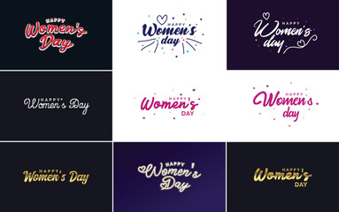 Set of Happy Woman's Day handwritten lettering modern calligraphy collection suitable for greeting or invitation cards. festive tags. and posters