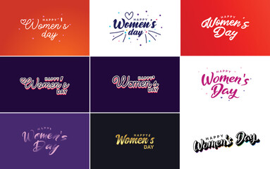 Pink Happy Women's Day typographical design elements for use in international women's day concept minimalistic design; vector illustration