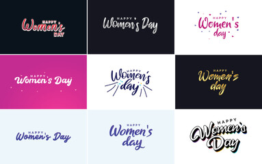Happy Women's Day design with a realistic illustration of a bouquet of flowers and a banner reading March 45