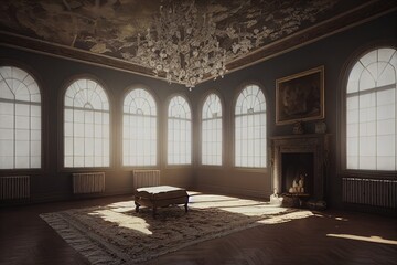 Luxury Tudor Interior Design Living Interior at Golden Hour Made with Generative Ai