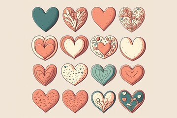Cute Collection of Hearts, Valentine's Day, Digital Illustration