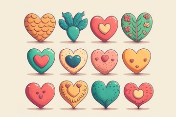 Cute Collection of Hearts, Valentine's Day, Digital Illustration