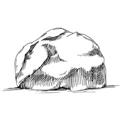 Stone Rock Monochrome Vector. Gravel And Pebble. Natural Rocky Slate Lump Engraving Template Hand Drawn In Retro Style Black And White Illustrations © yanushkov