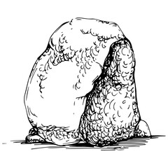 Stone Rock Monochrome Vector. Gravel And Pebble. Natural Rocky Slate Lump Engraving Template Hand Drawn In Retro Style Black And White Illustrations