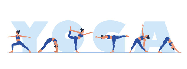 International yoga day. Yoga body posture. Yoga poses. Wellness training in flat vector illustration.