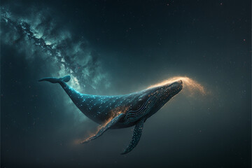 Fototapeta na wymiar Whale in space floating, Whale outer space travel concept, whale flying in the beautiful sky, Generative AI.