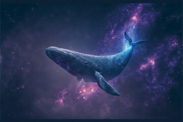 Whale in space floating, Whale outer space travel concept, whale flying in the beautiful sky, Generative AI.