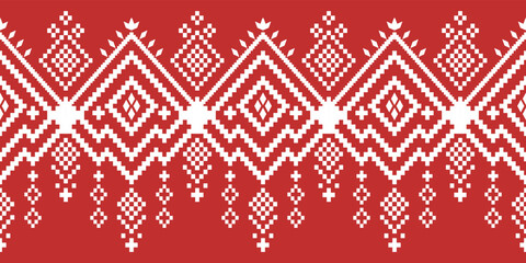 Red Cross stitch colorful geometric traditional ethnic pattern Ikat seamless pattern abstract design for fabric print cloth dress carpet curtains and sarong Aztec African Indian Indonesian 