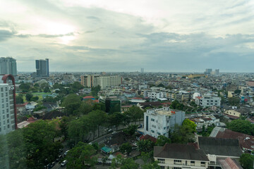 Fototapeta na wymiar City horizon view landscape from top of hotel window