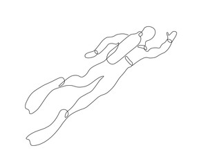 scuba diver, scuba diver, hand drawn, continuous mono line, one line art