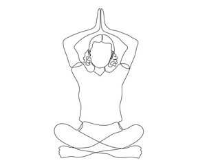 abstract woman without a face doing yoga ,hand drawn, continuous mono line, one line art