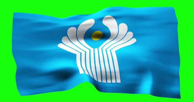 Commonwealth of Independent States flag realistic waving on green screen. Seamless loop animation with high quality 4K