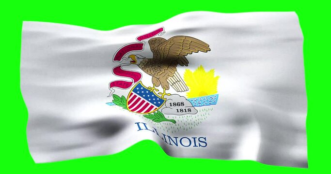 Flag of Illinois realistic waving on green screen. Seamless loop animation with high quality