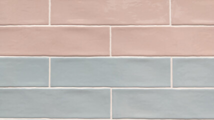 blue and pink salmon tilling brick wall in Subway station