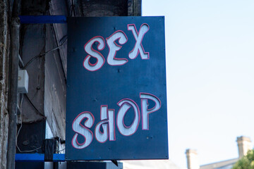 Sex shop text sign in facade buiding panel board for sexshop Adult Store street banner advertising