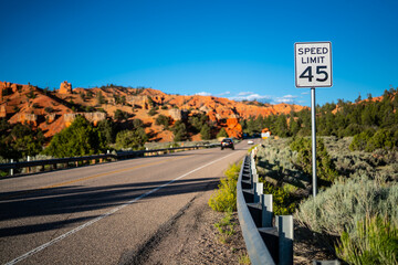 Road sign of speed limit 45 in state of Arizona - obrazy, fototapety, plakaty