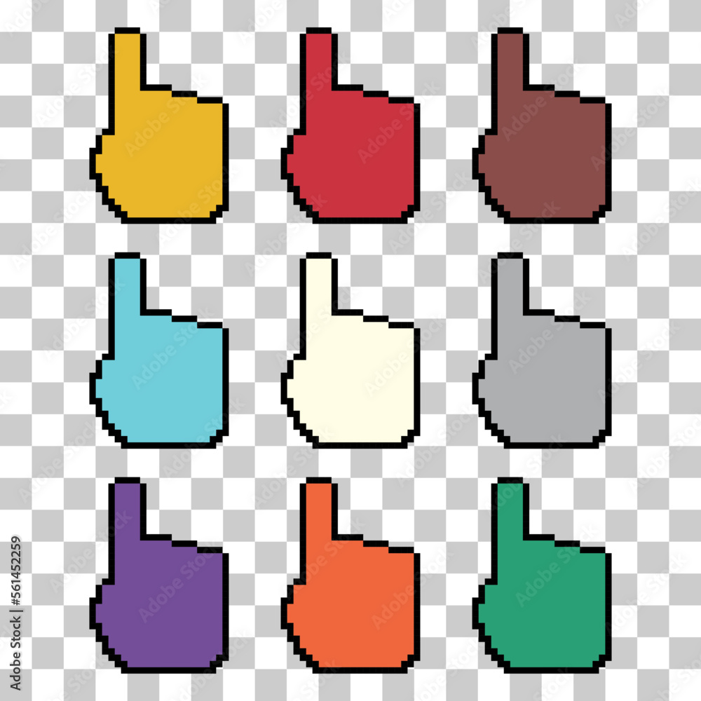 Poster set of finger pixel icon, web cursor click mouse symbol, computer pointer vector illustration