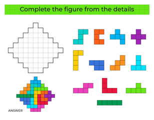 Complete the figure. Puzzle game with figure. 