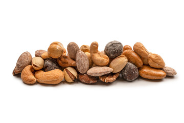 A group of almonds, pistachios, walnuts, macadamia, cashews.
