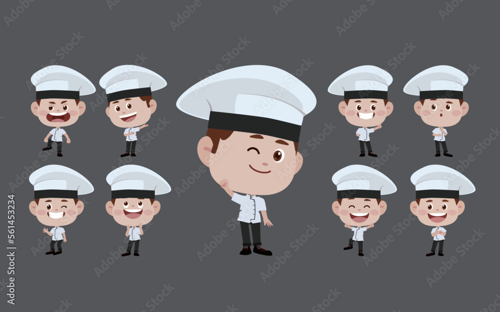 Wall mural Chef with different poses. vector