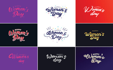 March 8 typographic design set with Happy Women's Day text