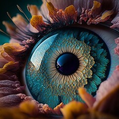 eye, flower, iris, eyeball, pupil, vision, human, macro, illustration, look, see, design, blue, view, eyes, green, color, retina, anatomy, circle, sight, light, closeup, glass, pattern, woman
