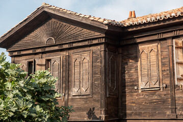 Beautiful traditional houses in the Old harbor town of Sozopol on the Black Sea coast 35 kms from...