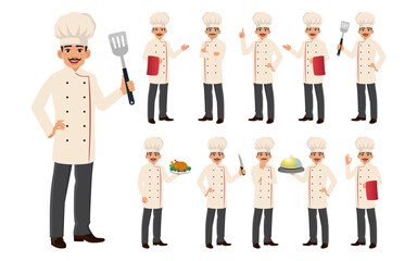 Chef with different poses. vector