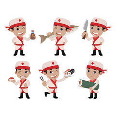 Asian chef holding Japanese cook