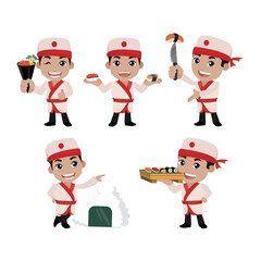 Asian chef holding Japanese cook