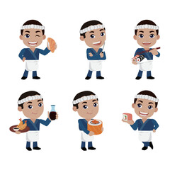 Asian chef holding Japanese cook