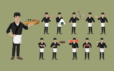 Asian chef holding Japanese cook