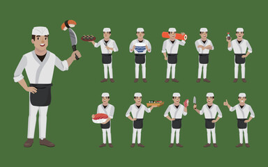 Asian chef holding Japanese cook