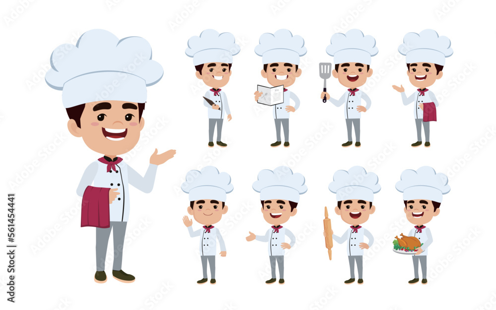 Wall mural Set of Chef characters in different poses