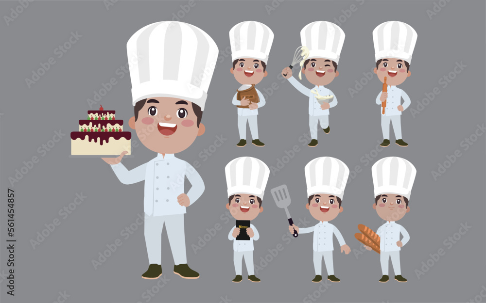 Wall mural Set of Chef characters in different poses