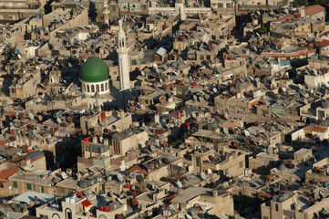 Panoramic aerial view of the Syrian capital, Damascus, from mount Qasyun, Syria. .