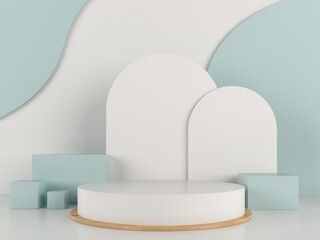 Minimal scene abstract podium geometric shape pastel color. design template modern style wall background for booth ,stage ,product display ,table ,mock up composition. 3d rendering ,3d illustration