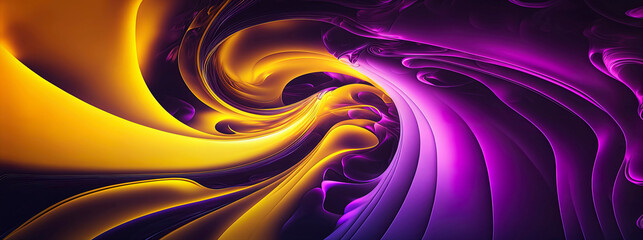 Panoramic purple and yellow abstract wave wallpaper, purple and yellow background