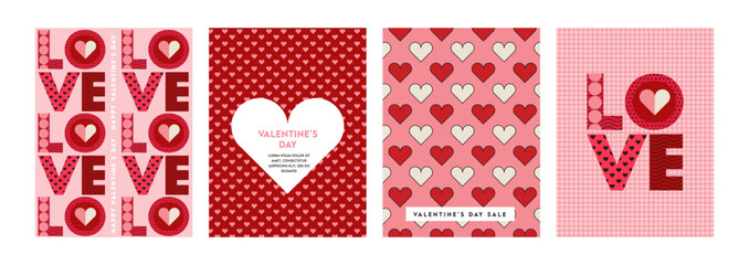 Valentines day. Romantic set vector pattern backgrounds. Modern pink and red pattern with hearts for wedding, valentine's day, birthday. Ornament for postcards, wallpapers, wrapping paper, hobbies. - obrazy, fototapety, plakaty