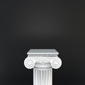 white antic column on dark background as an empty podium