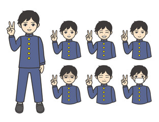 男子学生 ピース 01