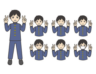 男子学生 ピース 02
