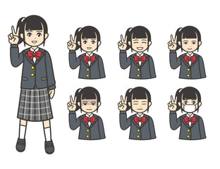 ブレザー  女子学生 ピース 01