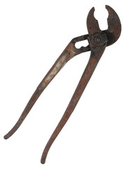 An old steel tool. Wate pump pliers, on a transparent background.
