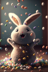 Fototapeta na wymiar cute withe bunny with easter eggs, easter holiday