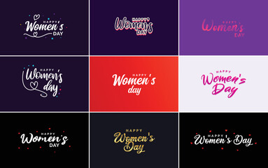 Fototapeta na wymiar Set of Happy Woman's Day handwritten lettering modern calligraphy collection suitable for greeting or invitation cards. festive tags. and posters
