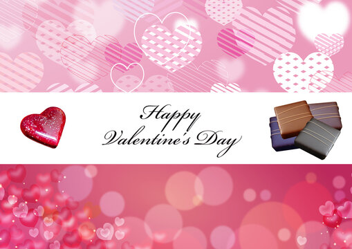 ピンクのチョコとハート模様　バレンタインやクリスマス素材